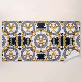 ブラック金ゴールドギリシャの装飾 ビーチタオル