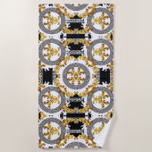 ブラック金ゴールドギリシャの装飾 ビーチタオル (正面)