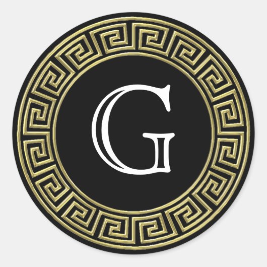 ブラック金ゴールドギリシャ鍵モノグラム封筒用シール ラウンドシール (正面)