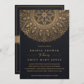 ブラック金ゴールドクラシックマ華美ダラブライダルシャワー 招待状 (正面/裏面)