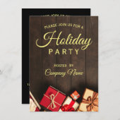 ブラック金ゴールドクラシー企業のホリデーパーティインヴィータ 招待状 (正面/裏面)
