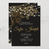ブラック金ゴールドクラスホワイトモダンエレガント 招待状 (正面/裏面)