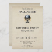 ブラック金ゴールドクリスタルボールヴィンテージハロウィーンの衣装 招待状 (正面/裏面)