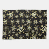 ブラック金ゴールドクリスマススノーフレークキッチンタオル キッチンタオル (横)