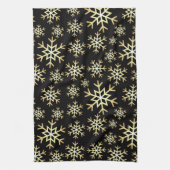 ブラック金ゴールドクリスマススノーフレークキッチンタオル キッチンタオル (縦)