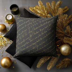 ブラック金ゴールドクリスマスタイポグラフィパターン#36 ID1009 クッション