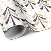 ブラック金ゴールドクリスマスツリーズホリデーラッピング紙 ラッピングペーパー (ロールコーナー)