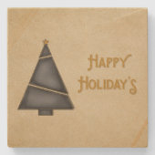 ブラック金ゴールドクリスマスツリーハッピーホリデイズ ストーンコースター (正面)