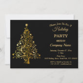 ブラック金ゴールドクリスマスツリーホリデ企業のーパーティ 招待状 (正面)