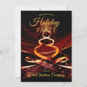 ブラック金ゴールドクリスマスツリー企業のホリデーパーティー 招待状 (正面)