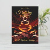 ブラック金ゴールドクリスマスツリー企業のホリデーパーティー 招待状 (スタンド正面)