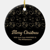ブラック金ゴールドクリスマスドッグポープリントパーソナライズされた セラミックオーナメント (裏面)