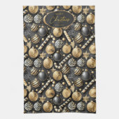 ブラック金ゴールドクリスマスパターン#12 ID1009 キッチンタオル (縦)