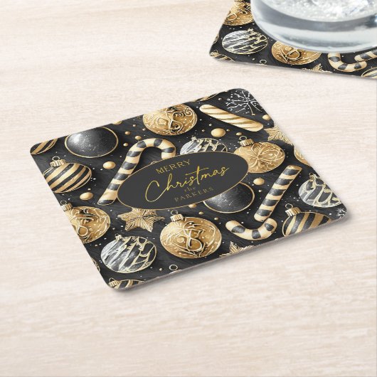 ブラック金ゴールドクリスマスパターン#12 ID1009 スクエアペーパーコースター (アングル)