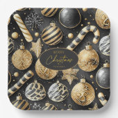 ブラック金ゴールドクリスマスパターン#12 ID1009 ペーパープレート (正面)