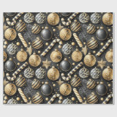 ブラック金ゴールドクリスマスパターン#12 ID1009 ラッピングペーパー (フラット)