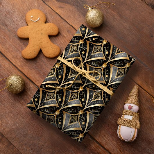 ブラック金ゴールドクリスマスパターン#15 ID1009 ラッピングペーパー