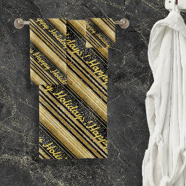 ブラック金ゴールドクリスマスパターン#28 ID1009 バスタオルセット