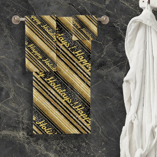 ブラック金ゴールドクリスマスパターン#28 ID1009 バスタオルセット