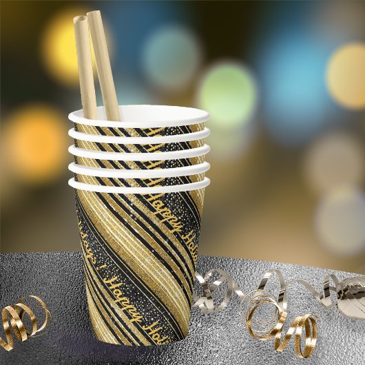 ブラック金ゴールドクリスマスパターン#28 ID1009 紙コップ