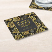 ブラック金ゴールドクリスマスパターン#29 ID1009 スクエアペーパーコースター (アングル)