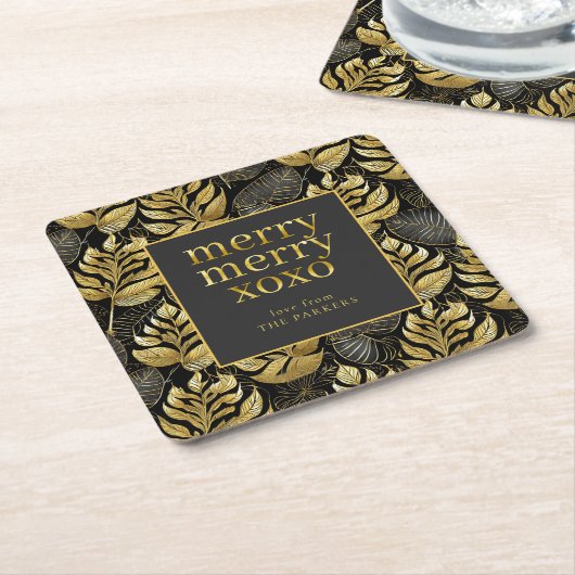 ブラック金ゴールドクリスマスパターン#29 ID1009 スクエアペーパーコースター (アングル)
