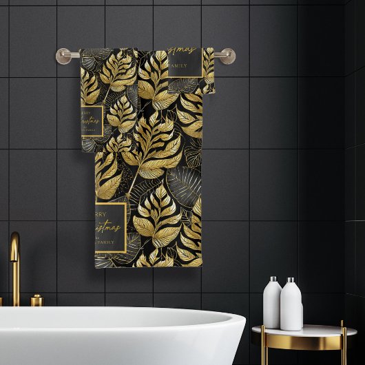 ブラック金ゴールドクリスマスパターン#29 ID1009 バスタオルセット