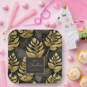 ブラック金ゴールドクリスマスパターン#29 ID1009 ペーパープレート (パーティー)