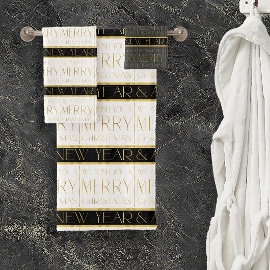 ブラック金ゴールドクリスマスパターン#35 ID1009 バスタオルセット