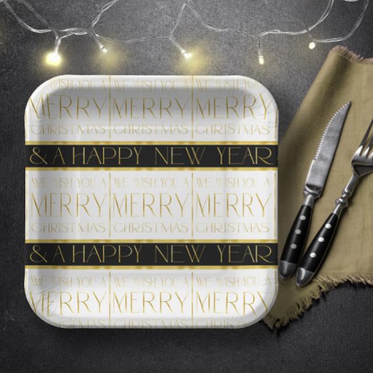 ブラック金ゴールドクリスマスパターン#35 ID1009 ペーパープレート