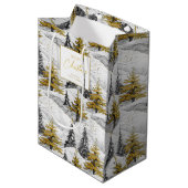 ブラック金ゴールドクリスマスパターン#4 ID1009ラッピング ミディアムペーパーバッグ (正面アングル)