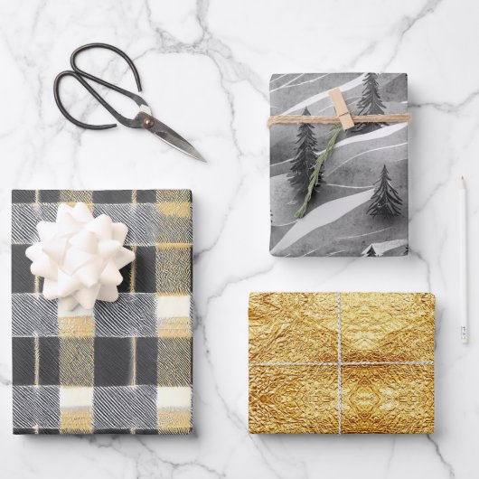 ブラック金ゴールドクリスマスパターン#7#10#33 ID1009 ラッピングペーパーシート (正面)