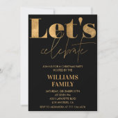 ブラック金ゴールドクリスマスパーティーレッツ祝ー 招待状 (正面)