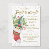 ブラック金ゴールドクリスマスフローラソックジャングルとミングル 招待状 (正面)