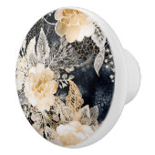 ブラック金ゴールドクリームヒョウフローラ セラミックノブ (右)