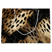 ブラック金ゴールドクリームレオパードアニマルプリント ラージペーパーバッグ (正面)