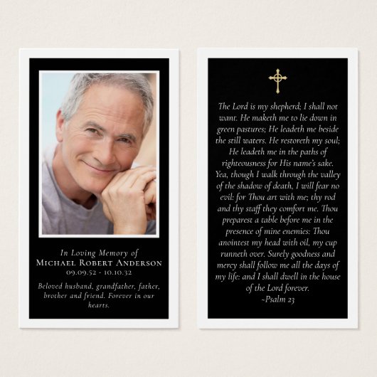 ブラック金ゴールドクロスフォトメモリアル祈りの言葉カード (正面&裏面)