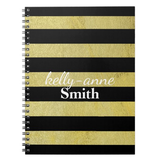 ブラック金ゴールドグラマストライプのルクラフト ノートブック (正面)