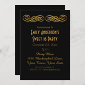 ブラック金ゴールドグラマーテーマスウィート16誕生日 招待状 (正面/裏面)