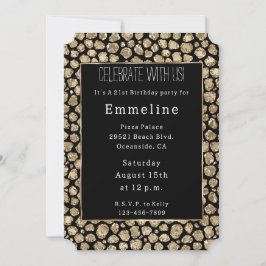 ブラック金ゴールドグラムグリッターヒョウ 招待状