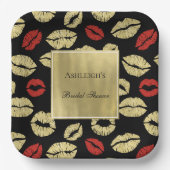 ブラック金ゴールドグラムリップブライダルシャワー ペーパープレート (正面)