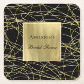 ブラック金ゴールドグラム抽象芸術ブライダルシャワー スクエアペーパーコースター (正面)