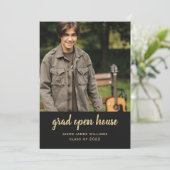 ブラック金ゴールドグラードオープンハウス卒業招待状 招待状 (スタンド正面)