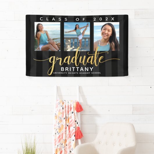 ブラック金ゴールドグラード3フォトモダングリッタースクリプトシック 横断幕 (インサイチュ)