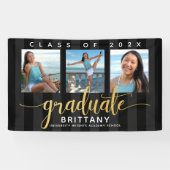 ブラック金ゴールドグラード3フォトモダングリッタースクリプトシック 横断幕 (横)