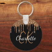 ブラック金ゴールドグリッターはモノグラム名を乾燥 キーホルダー (正面)