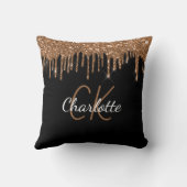 ブラック金ゴールドグリッターはモノグラム名を乾燥 クッション (裏面)