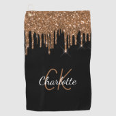 ブラック金ゴールドグリッターはモノグラム名を乾燥 ゴルフタオル (正面)