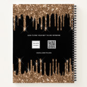 ブラック金ゴールドグリッターはモノグラム名を乾燥 ノートブック (裏面)