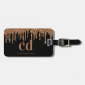 ブラック金ゴールドグリッターはモノグラム名を乾燥 ラゲッジタグ (正面横)